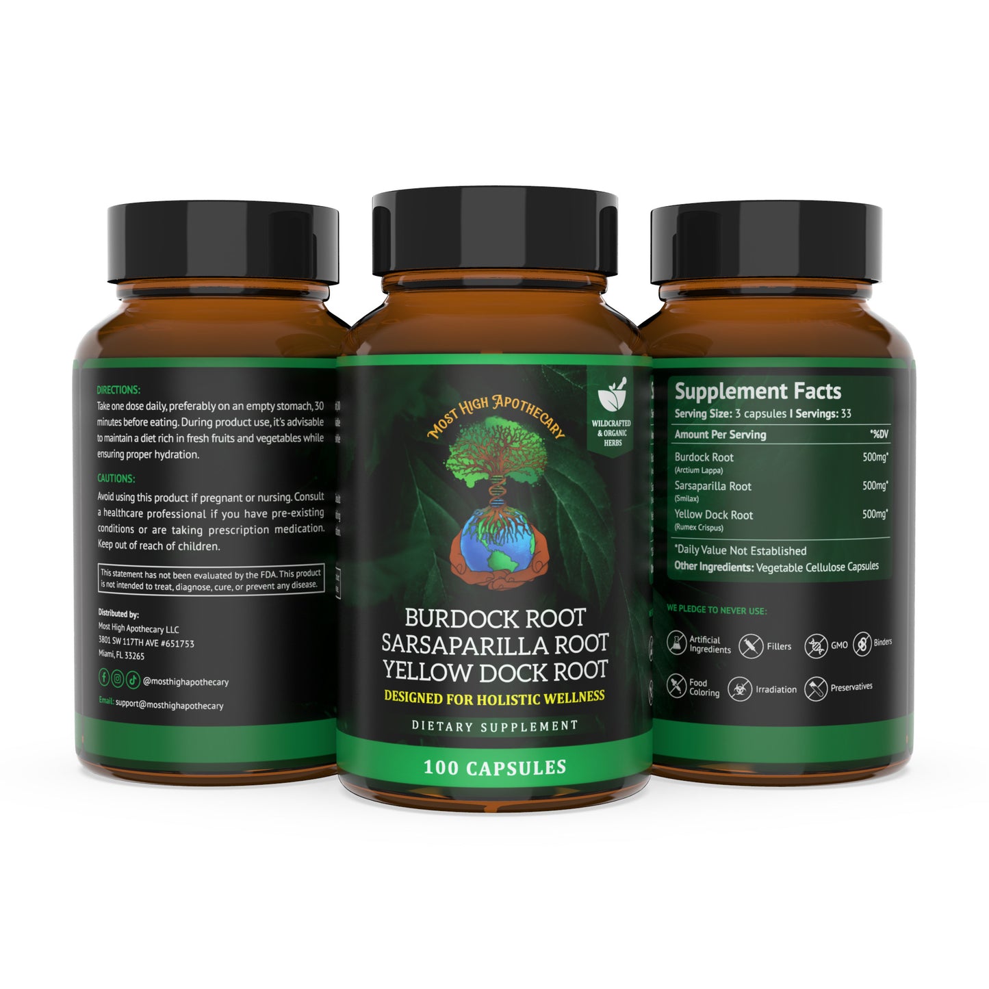 Burdock, Sarsaparilla, & Yellow Dock Herbal Supplement: Alkaline Food Capsules