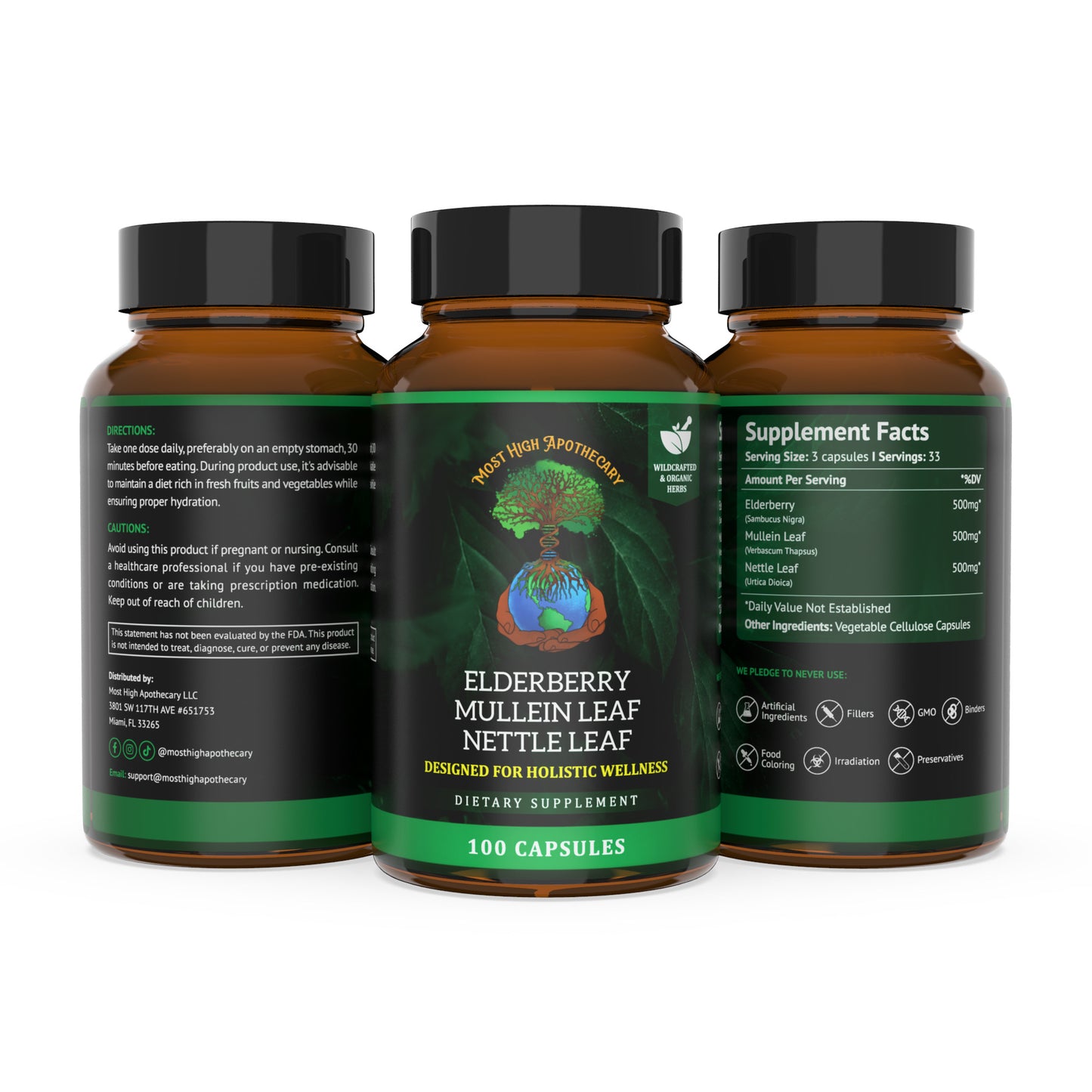 Elderberry, Mullein, & Nettle Leaf Herbal Supplement: Alkaline Food Capsules